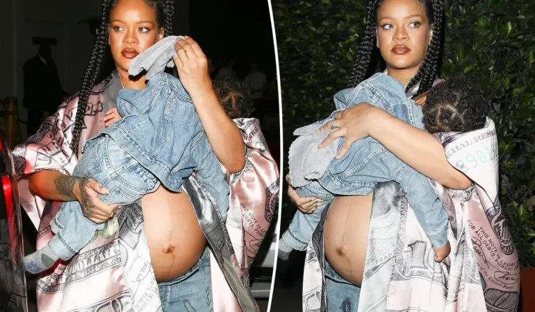 Glowing & growing, Rihanna shows off her baby bump while stepping out with her little ones in LA.