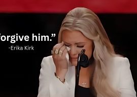 Erika Kirk’s heartbreaking tribute ends in forgiveness for Tyler Robinson at Charlie’s memorial.￼￼