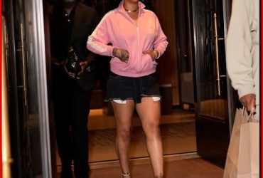 Rihanna looks effortlessly chic in a £2,250 pink Miu Miu jacket as she steps out of her New York hotel with A$AP Rocky and their daughter, Rocki.￼￼￼￼