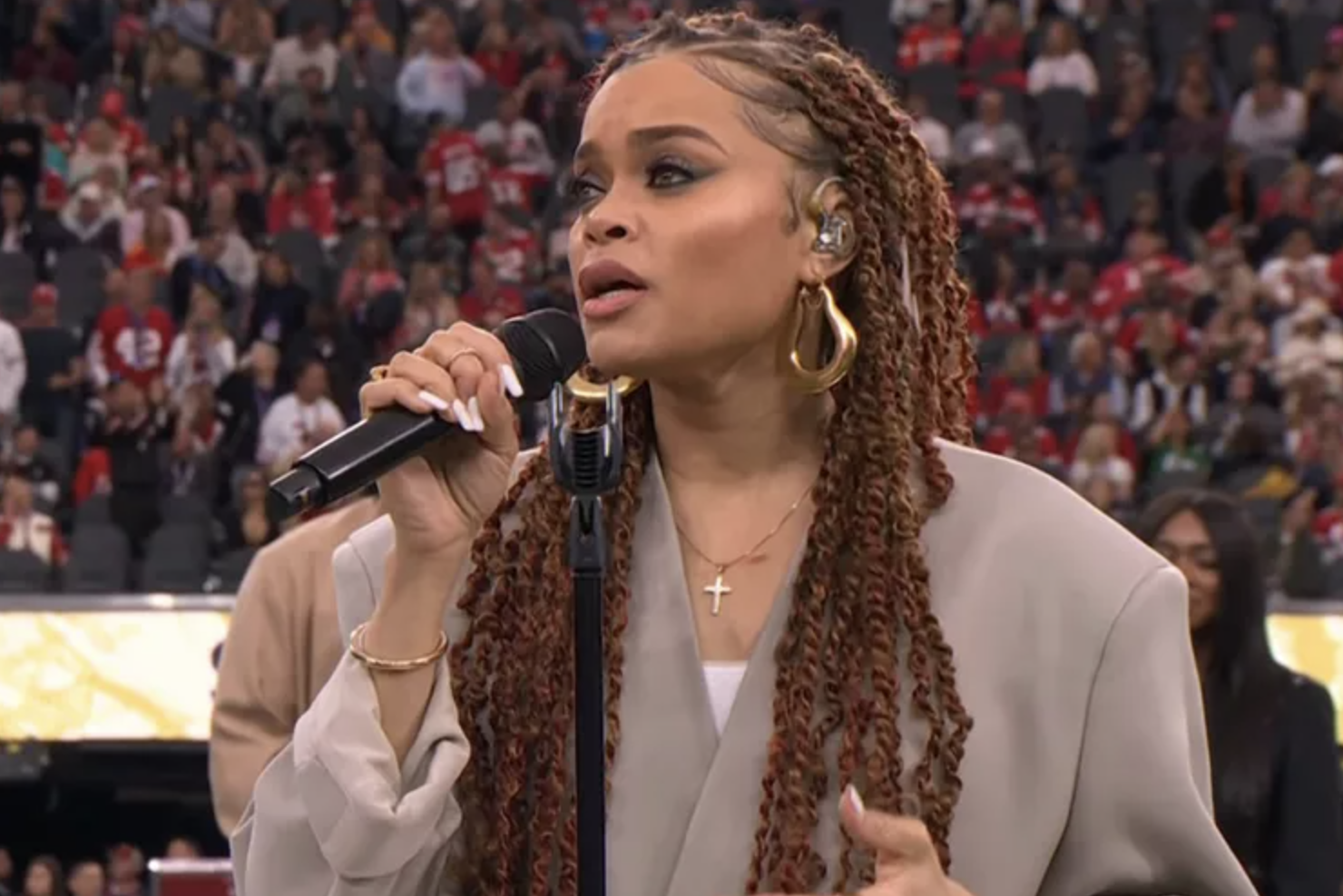 Andra Day’s Stirring Performance of ‘Lift Every Voice and Sing’ Sets the Tone Before Super Bowl Kickoff.